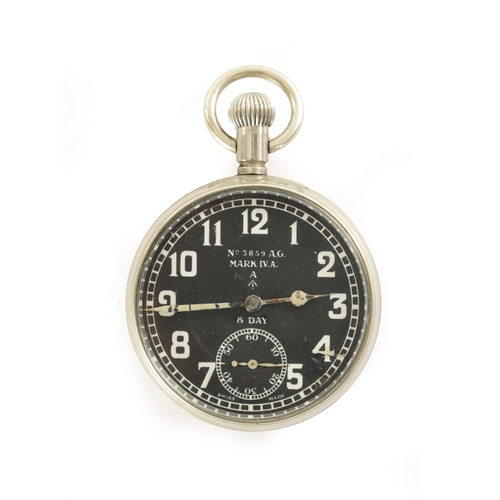 319 - A BRITISH MILITARY OCTAVIA EIGHT DAY PILOTS POCKET WATCH, having a black dial with Arabic numerals a... 