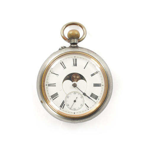 333 - A LATE 19TH CENTURY MOONPHASE POCKET WATCH WITH CALENDAR DIAL ON REVERSE the gunmetal case enclosing... 