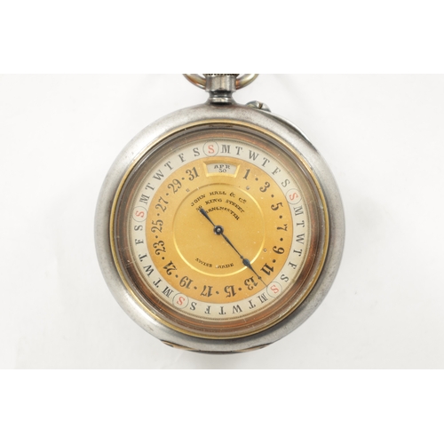 333 - A LATE 19TH CENTURY MOONPHASE POCKET WATCH WITH CALENDAR DIAL ON REVERSE the gunmetal case enclosing... 