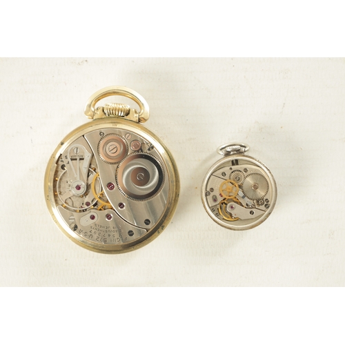 334 - TWO ELGIN OPEN FACED POCKET WATCHES, a small silvered cased fob watch inscribed on the back 