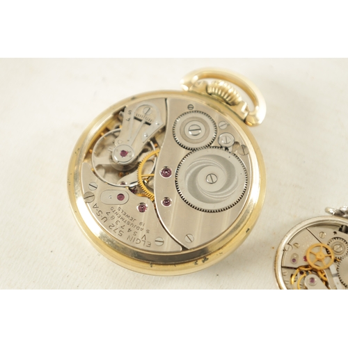 334 - TWO ELGIN OPEN FACED POCKET WATCHES, a small silvered cased fob watch inscribed on the back 