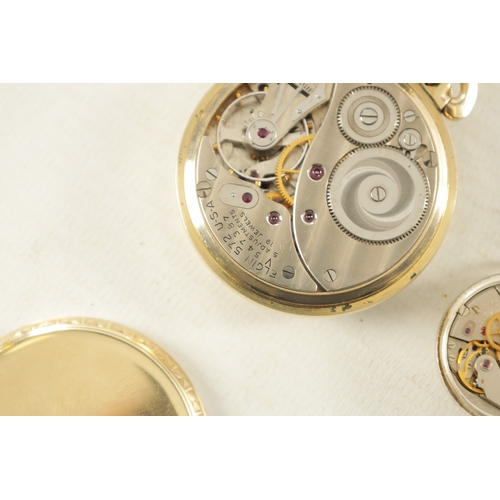 334 - TWO ELGIN OPEN FACED POCKET WATCHES, a small silvered cased fob watch inscribed on the back 