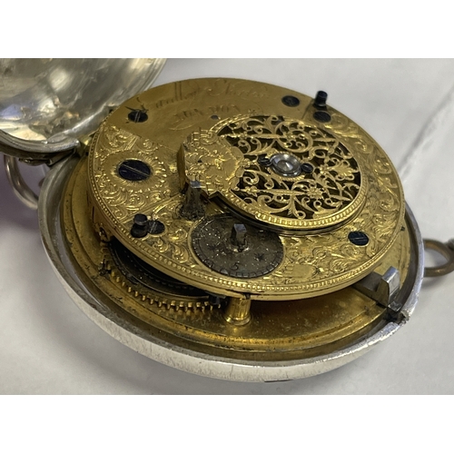 336 - EARDLEY NORTON, LONDON. A GEORGE III SILVER PAIR CASED POCKET WATCH with white enamel dial and Arabi... 