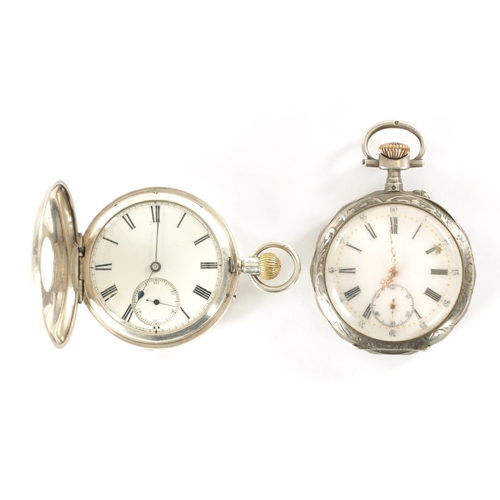 339 - TWO SILVER CASED POCKET WATCHES, a half hunter signed Belfield, Edinburgh with lever escapement, the... 