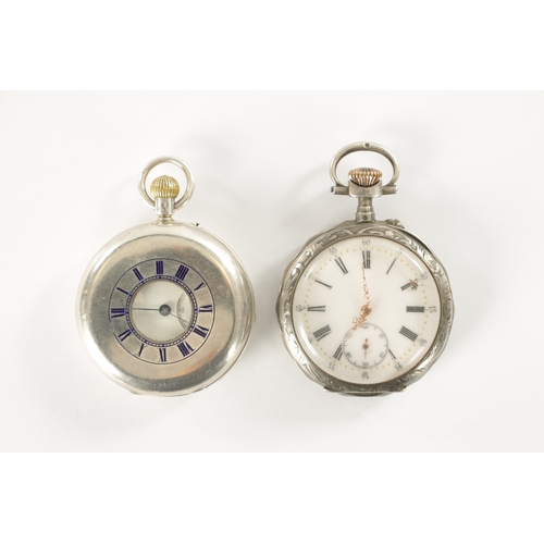 339 - TWO SILVER CASED POCKET WATCHES, a half hunter signed Belfield, Edinburgh with lever escapement, the... 