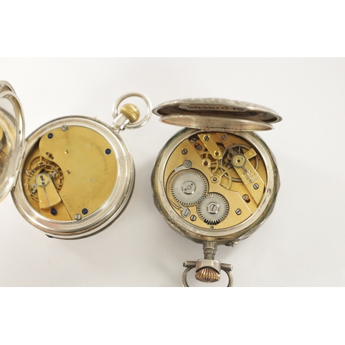 339 - TWO SILVER CASED POCKET WATCHES, a half hunter signed Belfield, Edinburgh with lever escapement, the... 