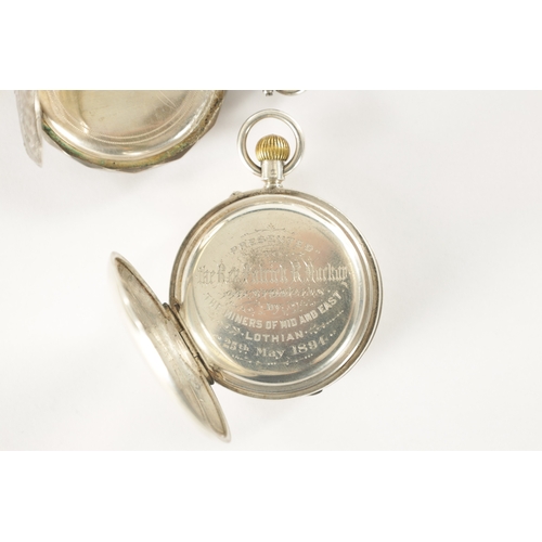 339 - TWO SILVER CASED POCKET WATCHES, a half hunter signed Belfield, Edinburgh with lever escapement, the... 