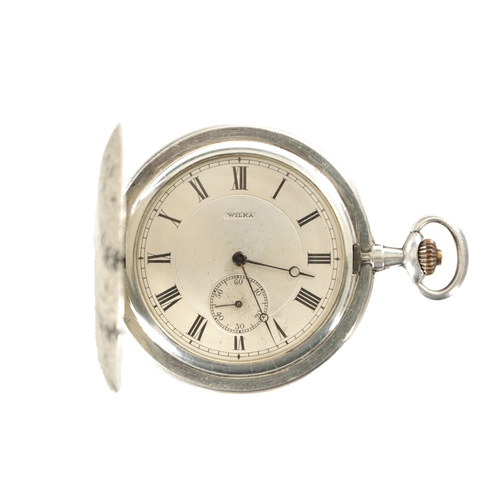 341 - AN EARLY 20TH CENTURY SILVER AND ENAMEL ROLEX WILKA POCKET WATCH the sprung cover opening to reveal ... 