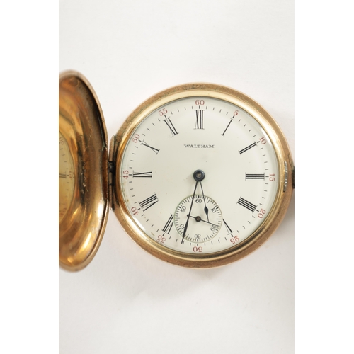 342 - THREE AMERICAN WALTHAM POCKET WATCHES, the gold plated fob watch with Arabic enamel dial fronting a ... 