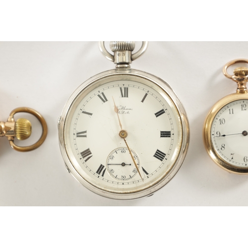 342 - THREE AMERICAN WALTHAM POCKET WATCHES, the gold plated fob watch with Arabic enamel dial fronting a ... 