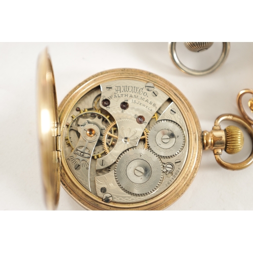 342 - THREE AMERICAN WALTHAM POCKET WATCHES, the gold plated fob watch with Arabic enamel dial fronting a ... 