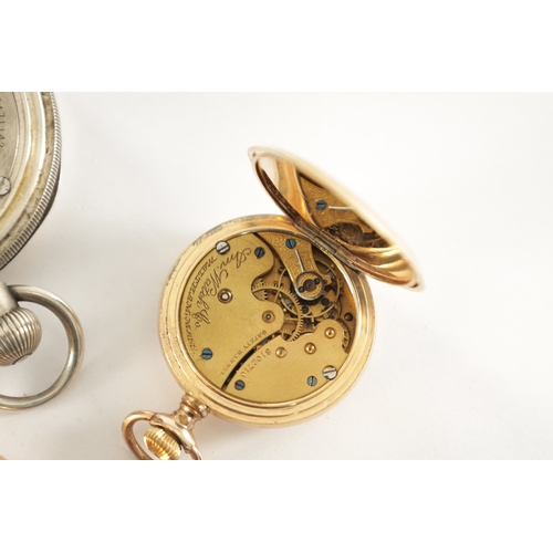 342 - THREE AMERICAN WALTHAM POCKET WATCHES, the gold plated fob watch with Arabic enamel dial fronting a ... 