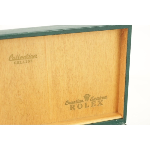 343 - AN AUTHENTIC VINTAGE GREEN LEATHER ROLEX COLLECTION CELLINI BOX (15cm wide 11.75cm deep)