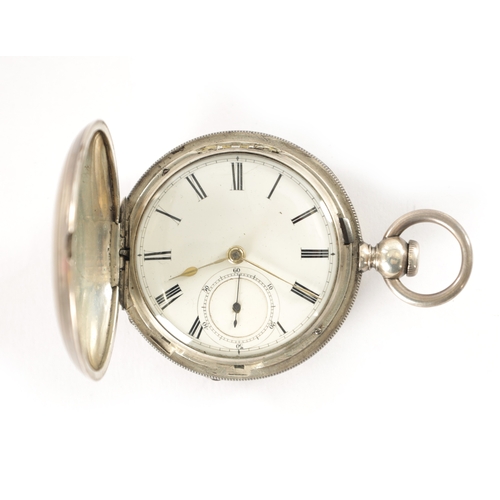 350 - A SILVER HUNTER CASED JEWELLED FUSEE POCKET WATCH SIGNED JOHN JOHNSON, LIVERPOOL, having a Roman ena... 