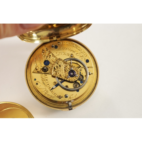 361 - LITHERLAND DAVIES & CO. LIVERPOOL. AN 18CT GOLD PAIR CASED POCKET WATCH with enamel Roman dial front... 