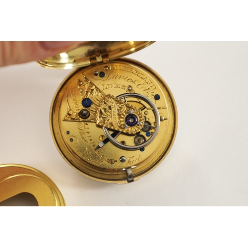 361 - LITHERLAND DAVIES & CO. LIVERPOOL. AN 18CT GOLD PAIR CASED POCKET WATCH with enamel Roman dial front... 