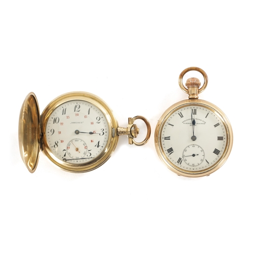 362 - TWO GOLD PLATED POCKET WATCHES, the open faced watch with enamel dial fronting a keyless wound sprin... 