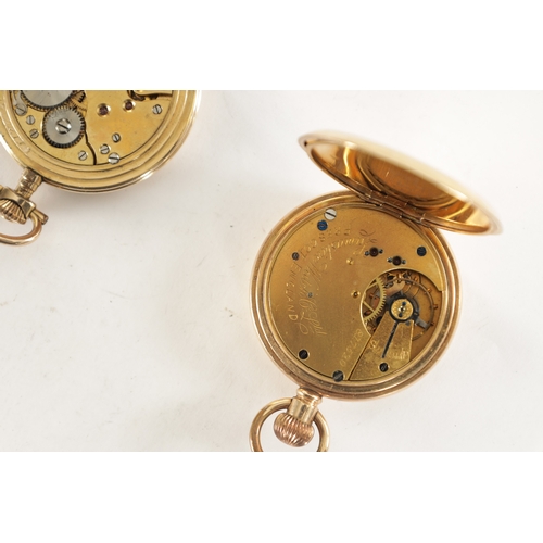 362 - TWO GOLD PLATED POCKET WATCHES, the open faced watch with enamel dial fronting a keyless wound sprin... 