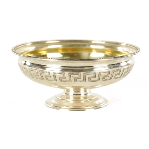 364 - A VICTORIAN SILVER BOWL of bead-edged footed form with gilt interior and engraved angular shoulder b... 