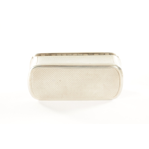 366 - A VICTORIAN SILVER SNUFF BOX of engine turned rectangular form with curved corners, central cartouch... 