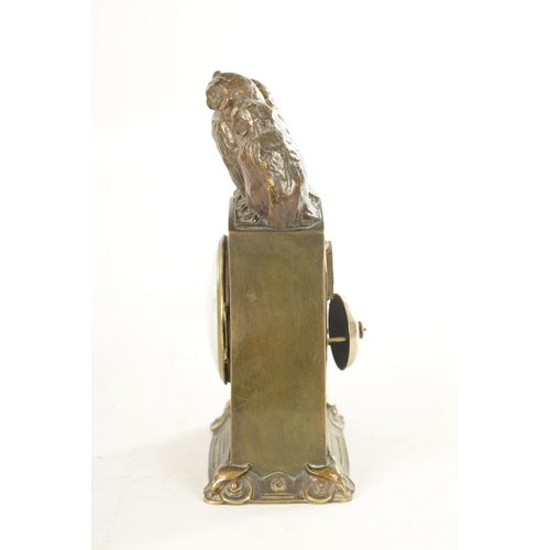 1001 - TIFFANY & CO. A STYLISH ARTS AND CRAFTS GREEN AND BROWN BRONZE PATINATED TRIPLE OWL MANTEL CLOCK the... 