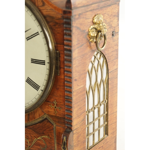 1002 - JNO. HILL. LONDON A LATE REGENCY BRASS INLAID EIGHT DAY ROSEWOOD BRACKET CLOCK The shallow arched sh... 