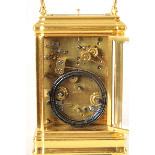 1007 - MARGAINE, A GOOD LATE 19TH CENTURY FRENCH GILT BRASS GORGE CASE GRAND SONNERIE CARRIAGE CLOCK OF LAR... 