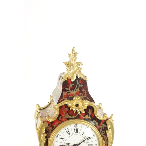 1015 - A LATE 19TH CENTURY FRENCH TORTOISESHELL BOULLE MANTEL CLOCK with a rococo style case with an enamel... 