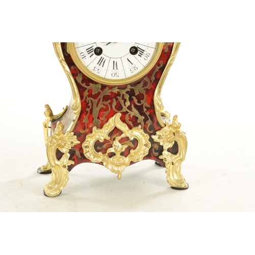 1015 - A LATE 19TH CENTURY FRENCH TORTOISESHELL BOULLE MANTEL CLOCK with a rococo style case with an enamel... 