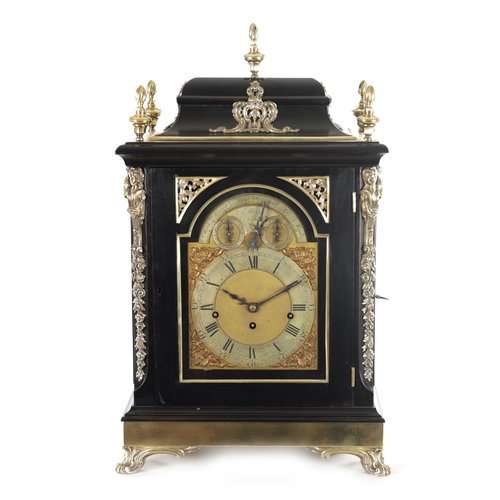 1020 - JOHN ELLICOTT, LONDON. A GEORGE III BRASS MOUNTED EBONISED VERGE MUSICAL BRACKET CLOCK, the case wit... 