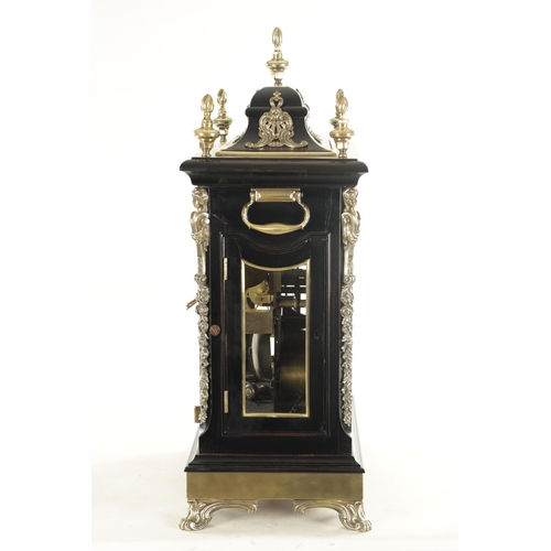 1020 - JOHN ELLICOTT, LONDON. A GEORGE III BRASS MOUNTED EBONISED VERGE MUSICAL BRACKET CLOCK, the case wit... 