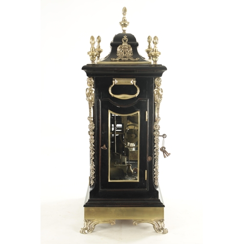 1020 - JOHN ELLICOTT, LONDON. A GEORGE III BRASS MOUNTED EBONISED VERGE MUSICAL BRACKET CLOCK, the case wit... 