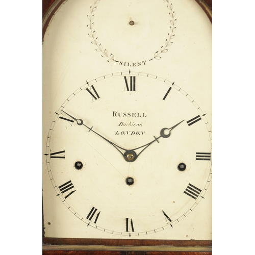 1021 - RUSSELL, BARBICAN, LONDON A LATE GEORGE III BRASS MOUNTED MAHOGANY THREE TRAIN BRACKET CLOCK the arc... 