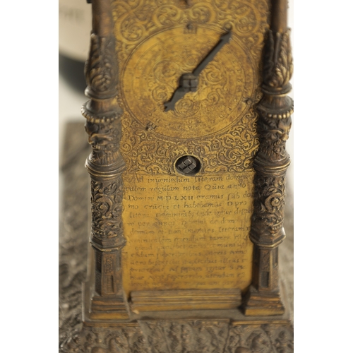 1023 - A 16TH CENTURY STYLE AUSBERG GILT BRASS ASTRONOMICAL TABLE CLOCK CIRCA 1880 with finely pierced pedi... 