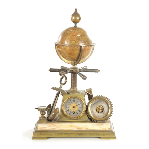 997 - A LATE 19TH CENTURY FRENCH INDUSTRIAL BRASS DESK COMPENDIUM MANTEL CLOCK with surmount revolving 4