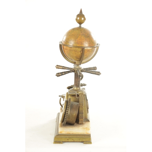 997 - A LATE 19TH CENTURY FRENCH INDUSTRIAL BRASS DESK COMPENDIUM MANTEL CLOCK with surmount revolving 4