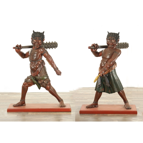 219 - AN UNUSUAL PAIR OF EARLY 19TH CENTURY JAPANESE LIFE SIZE LACQUERWORK ONI (DEMONS) with later clubs a... 