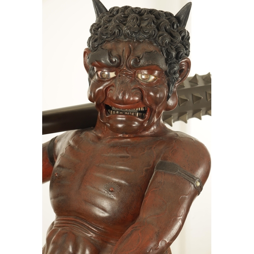 219 - AN UNUSUAL PAIR OF EARLY 19TH CENTURY JAPANESE LIFE SIZE LACQUERWORK ONI (DEMONS) with later clubs a... 