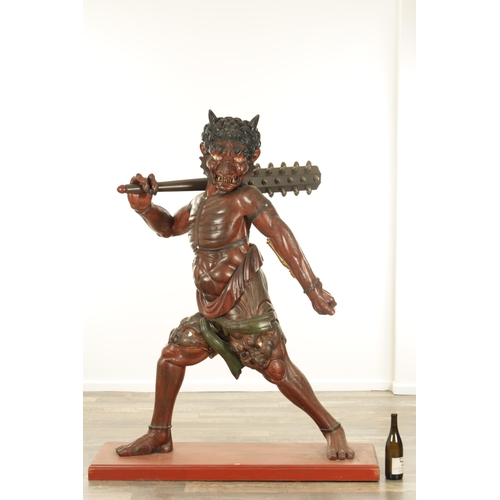 219 - AN UNUSUAL PAIR OF EARLY 19TH CENTURY JAPANESE LIFE SIZE LACQUERWORK ONI (DEMONS) with later clubs a... 