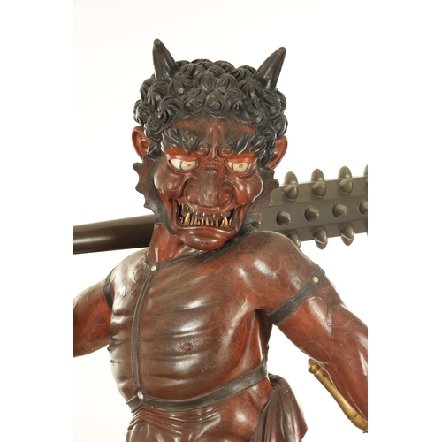 219 - AN UNUSUAL PAIR OF EARLY 19TH CENTURY JAPANESE LIFE SIZE LACQUERWORK ONI (DEMONS) with later clubs a... 