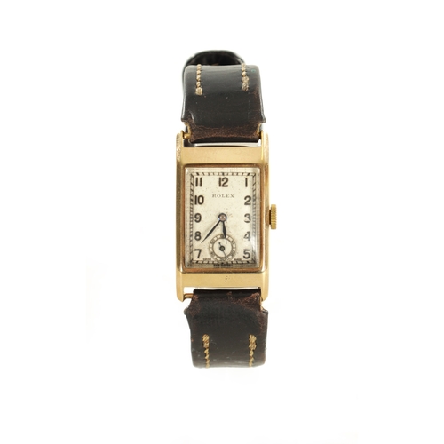 305 - A GENTLEMEN’S 1930’S 9CT GOLD ROLEX PRINCE WRIST WATCH, on brown leather strap, the tank shaped case... 