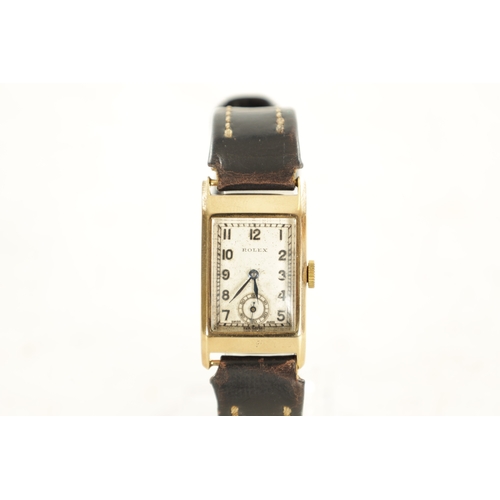 305 - A GENTLEMEN’S 1930’S 9CT GOLD ROLEX PRINCE WRIST WATCH, on brown leather strap, the tank shaped case... 