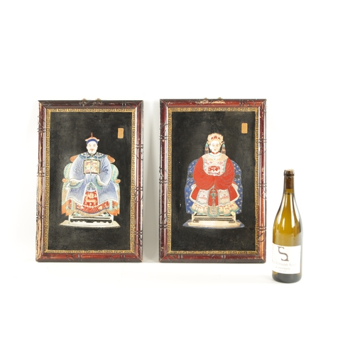 52 - A PAIR OF 19TH CENTURY CHINESE PORCELAIN PLAQUE PORTRAITS depicting an Emperor and Empress, mounted ... 