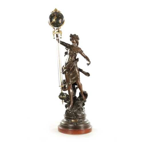 1005 - A LARGE LATE 19TH CENTURY FRENCH FIGURAL MYSTERY CLOCK the patinated metal sculpture modelled as a y... 