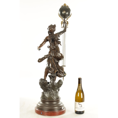 1005 - A LARGE LATE 19TH CENTURY FRENCH FIGURAL MYSTERY CLOCK the patinated metal sculpture modelled as a y... 