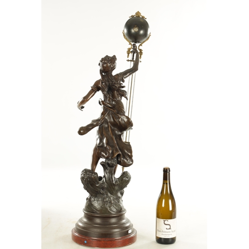 1005 - A LARGE LATE 19TH CENTURY FRENCH FIGURAL MYSTERY CLOCK the patinated metal sculpture modelled as a y... 