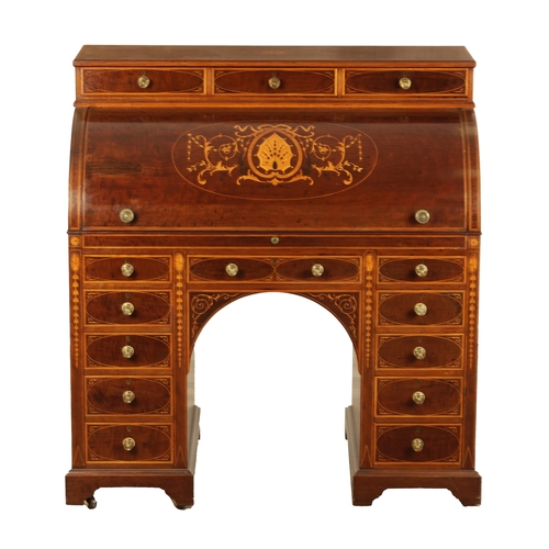 1390 - MAPLE & CO. (LONDON). A FINE 19TH CENTURY FIGURED MAHOGANY, SATINWOOD CROSS-BANDED AND MARQUETRY INL... 