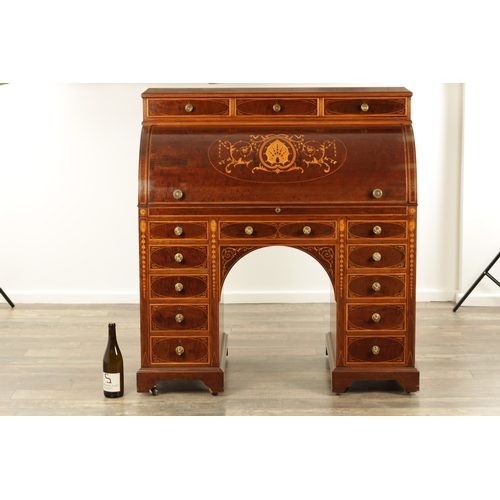 1390 - MAPLE & CO. (LONDON). A FINE 19TH CENTURY FIGURED MAHOGANY, SATINWOOD CROSS-BANDED AND MARQUETRY INL... 