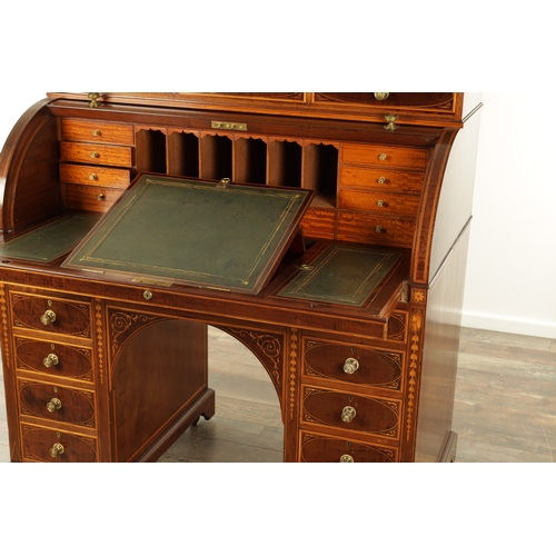 1390 - MAPLE & CO. (LONDON). A FINE 19TH CENTURY FIGURED MAHOGANY, SATINWOOD CROSS-BANDED AND MARQUETRY INL... 