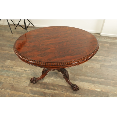 1391 - GILLOWS LANCASTER. A MID 19TH CENTURY FIGURED ROSEWOOD OVAL TILT TOP BREAKFAST TABLE the top with bo... 